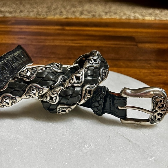 Brighton Accessories - Brighton ~ Vintage ~ Women’s Small ~Black Leather Braided W/Silver Conchos Belt